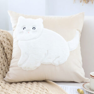 SOGA 2X 45cm Throw Pillow Light Tan Square Cushion with Soft White Cat Design Decorative Home Decor, Furniture, Living Room Furniture, Occasional Chairs, , ,  - AU DEPOT 2