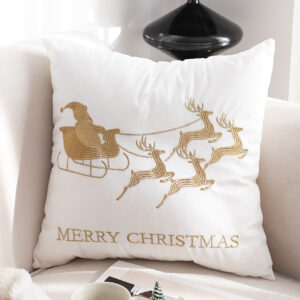 SOGA 2X 45cm Throw Pillow White with Golden Christmas Sleigh Design Festive Holiday Square Cushion Decor, Furniture, Living Room Furniture, Occasional Chairs, , ,  - AU DEPOT 2