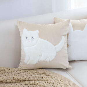 SOGA 45cm Throw Pillow Light Tan Square Cushion with Soft White Cat Design Decorative Home Decor, Furniture, Living Room Furniture, Occasional Chairs, , ,  - AU DEPOT 3