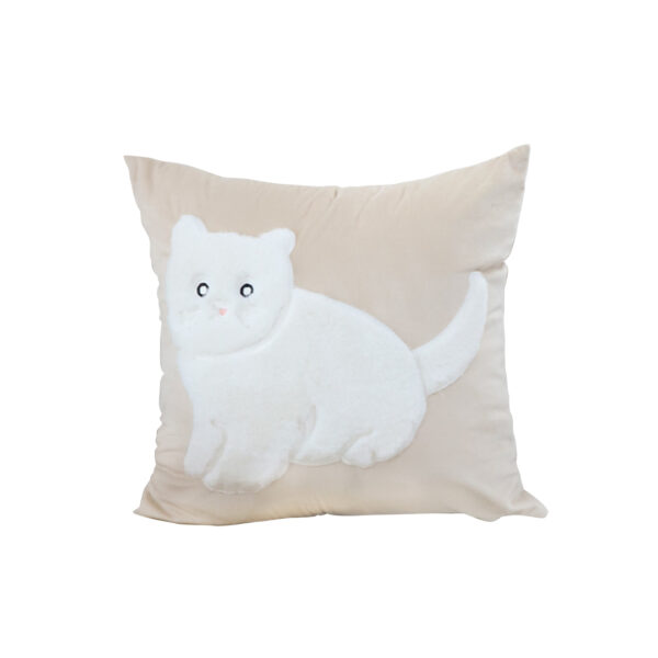 SOGA 45cm Throw Pillow Light Tan Square Cushion with Soft White Cat Design Decorative Home Decor, Furniture, Living Room Furniture, Occasional Chairs, , ,  - AU DEPOT 1