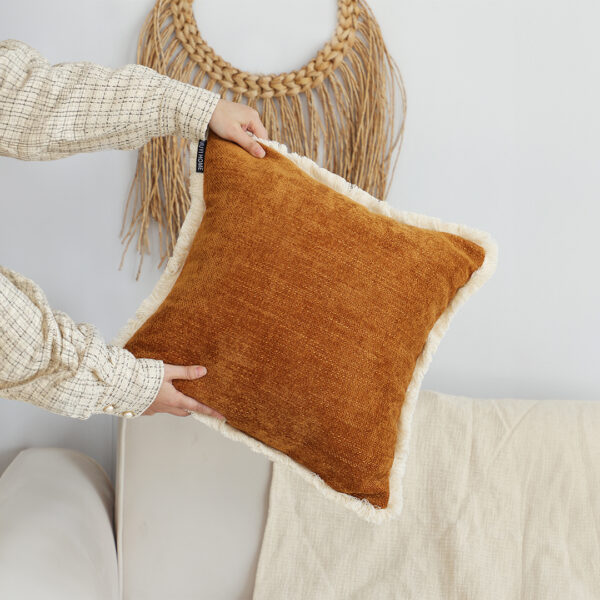 SOGA 45cm Throw Pillow Sunset Orange Chenille Textured with Tassels Stylish Square Cozy Home Decor, Furniture, Living Room Furniture, Occasional Chairs, , ,  - AU DEPOT 5