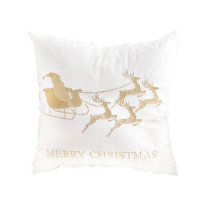 SOGA 45cm Throw Pillow White with Golden Christmas Sleigh Design Festive Holiday Square Cushion Decor, Furniture, Living Room Furniture, Occasional Chairs, , ,  - AU DEPOT 1