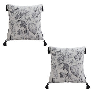 SOGA 2X 50cm Throw Pillow Black and White Elegant Floral Print with Tassel Accents Home Decor, , , , , ,  - AU DEPOT 1