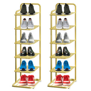 SOGA 2X 6 Tier Gold Plated Metal Shoe Organizer Space Saving Portable Footwear Storage ShelfSOGA 6 Tier Gold Metal Shoe Organizer, , , , , ,  - AU DEPOT 1