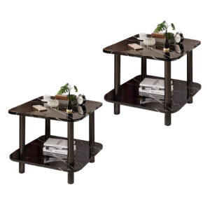 SOGA 2X 60cm Black Ceramic Table Stone Pattern Modern Design with Black Metal Legs, , , , , ,  - AU DEPOT 1