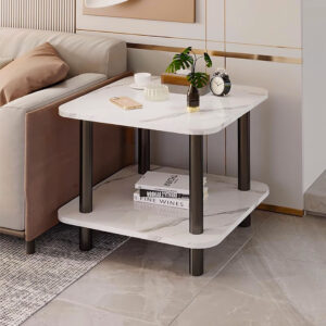 Buy SOGA 2X 60cm White Ceramic Side Table Stone Pattern Modern Design with Metal Legs Online - Furniture - 2 - AU Depot Free Shipping
