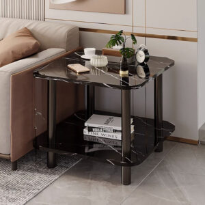 Buy SOGA 2X 70cm Black Ceramic Side Table Stone Pattern Modern Design with Black Metal Legs Online - Furniture - 2 - AU Depot Free Shipping
