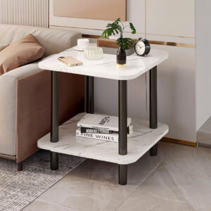 Buy SOGA 2X 70cm White Ceramic Table Stone Pattern Modern Design with Black Metal Legs Online - Furniture - 2 - AU Depot Free Shipping