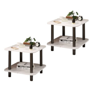 SOGA 2X 70cm White Ceramic Table Stone Pattern Modern Design with Black Metal Legs, , , , , ,  - AU DEPOT 1