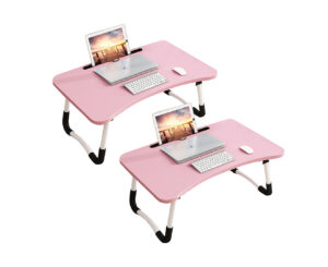 SOGA 2X Pink Portable Bed Table Adjustable Foldable Bed Sofa Study Table Laptop Mini Desk with Notebook Stand Card Slot Holder Home Decor BedTableG44X2 AU DEPOT - AU DEPOT