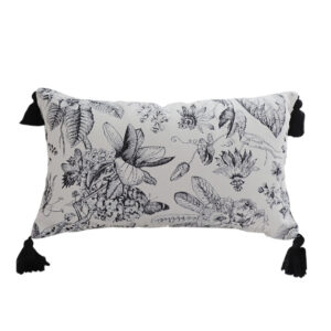 SOGA 35cm Throw Pillow Black and White Floral Print Elegant with Tassel Accents Home Decor, , , , , ,  - AU DEPOT 1