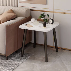 Buy SOGA 40cm White Ceramic Table Stone Pattern Compact Modern Design with Black Metal Legs Online - Furniture - 2 - AU Depot Free Shipping