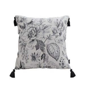 SOGA 50cm Throw Pillow Black and White Elegant Floral Print with Tassel Accents Home Decor, Furniture, Living Room Furniture, Occasional Chairs, , ,  - AU DEPOT 1