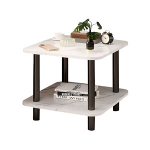 SOGA 70cm White Ceramic Table Stone Pattern Modern Design with Black Metal Legs, , , , , ,  - AU DEPOT 1