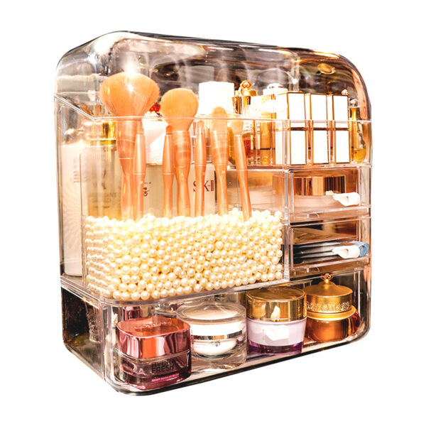 SOGA Transparent Cosmetic Storage Box Clear Makeup Skincare Holder with Lid Drawers Waterproof Dustproof Organiser with Pearls, , , , , ,  - AU DEPOT 1