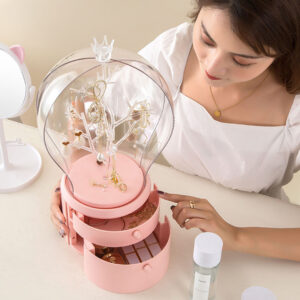 Buy SOGA 2X Pink 360 Degree Rotating 2 Layered Jewelry Storage Box Waterproof Dustproof Accessories Organiser Online - Home - 2 - AU Depot Free Shipping