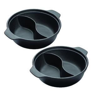 SOGA 2X 32CM Round Cast Iron Shabu Shabu Hotpot Beef Chicken Stew Wok Two-Flavor Division, Home & Living, Kitchen & Dining, Cookware, Frying Pans, ,  - AU DEPOT 1