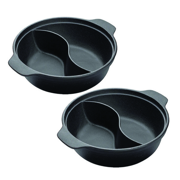 SOGA 2X 32CM Round Cast Iron Shabu Shabu Hotpot Beef Chicken Stew Wok Two-Flavor Division, Home & Living, Kitchen & Dining, Cookware, Frying Pans, ,  - AU DEPOT 1
