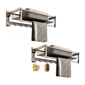SOGA 2X 50cm Wall-Mounted Double Pole Towel Holder Bathroom Organiser Rail Hanger with Hooks, Home, Bathroom, Bathroom Accessories, Bathroom Storage, ,  - AU DEPOT 1