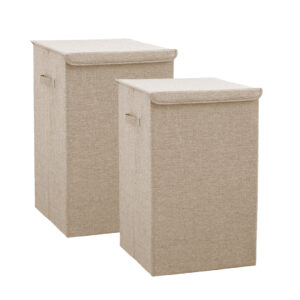 SOGA 2X Beige Large Collapsible Laundry Hamper Storage Box Foldable Canvas Basket Home Organiser Decor, Furniture, Storage & Shelving, Home Storage, , ,  - AU DEPOT 1
