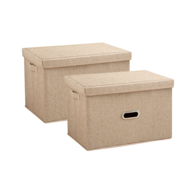 SOGA 2X Beige Large Foldable Canvas Storage Box Cube Clothes Basket Organiser Home Decorative Box, Furniture, Storage & Shelving, Home Storage, , ,  - AU DEPOT 1