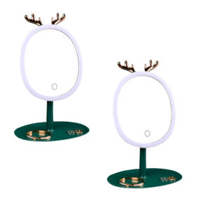 SOGA 2X Green Antler LED Light Makeup Mirror Tabletop Vanity Home Decor, Home, Bathroom, Bathroom Accessories, Bathroom Storage, ,  - AU DEPOT 1