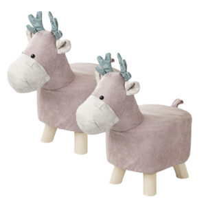 SOGA 2X Pink Children Bench Deer Character Round Ottoman Stool Soft Small Comfy Seat Home Decor, Furniture, Other Seating, Benches, , ,  - AU DEPOT 1