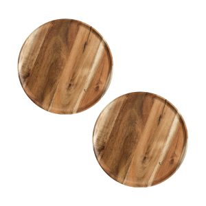 SOGA 2X 25cm Brown Round Wooden Centerpiece Serving Tray Board Home Decor, Kitchenware, Table Top, Servingware, Servingware Platter, ,  - AU DEPOT 1