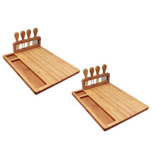 SOGA 2X 36cm Brown Rectangular Wood Cheese Board Charcuterie Serving Tray with Knife Set Countertop Decor, Kitchenware, Table Top, Servingware, Servingware Platter, ,  - AU DEPOT 1