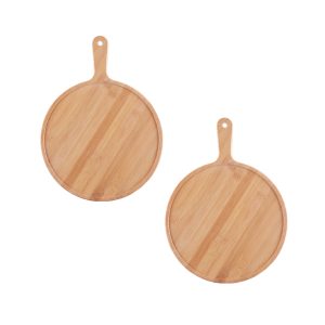 SOGA 2X 6inch Blonde Round Premium Wooden Serving Tray Board Paddle with Handle Home Decor, Kitchenware, Table Top, Servingware, Servingware Platter, ,  - AU DEPOT 1