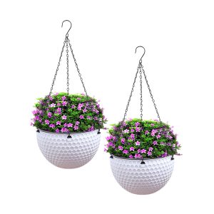 SOGA 2X White Medium Hanging Resin Flower Pot Self Watering Basket Planter Outdoor Garden Decor, Home & Living, Home Decor, Indoor Pots, Planters and Plant Stands, , ,  - AU DEPOT 1