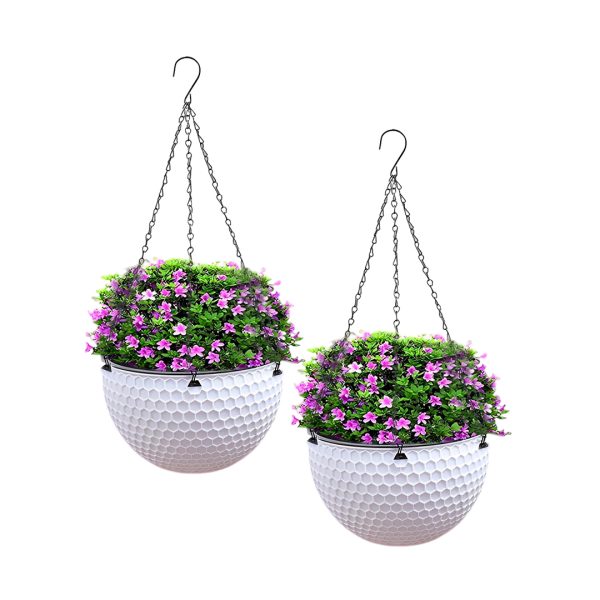 SOGA 2X White Medium Hanging Resin Flower Pot Self Watering Basket Planter Outdoor Garden Decor, Home & Living, Home Decor, Indoor Pots, Planters and Plant Stands, , ,  - AU DEPOT 1