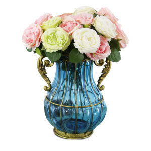 Buy SOGA Blue Colored European Glass Home Decor Flower Vase with Two Metal Handle Online - Home & Living - 2 - AU Depot Free Shipping