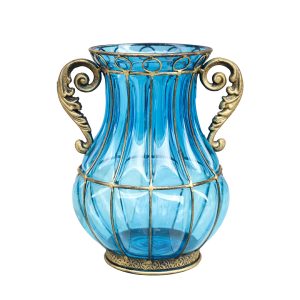 SOGA Blue Colored European Glass Home Decor Flower Vase with Two Metal Handle, Home & Living, Home Decor, Vases, , ,  - AU DEPOT 1