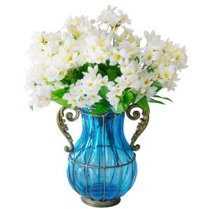SOGA Blue Colored Glass Flower Vase with 10 Bunch 6 Heads Artificial Fake Silk Lilium nanum Home Decor Set, Home & Living, Home Decor, Vases, , ,  - AU DEPOT 1