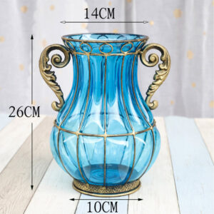 Buy SOGA Blue Colored Glass Flower Vase with 4 Bunch 11 Heads Artificial Fake Silk Rose Home Decor Set Online - Home & Living - 2 - AU Depot Free Shipping