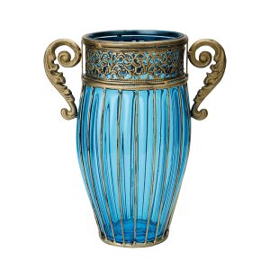 SOGA Blue European Colored Glass Home Decor Jar Flower Vase with Two Metal Handle, Home & Living, Home Decor, Vases, , ,  - AU DEPOT 1