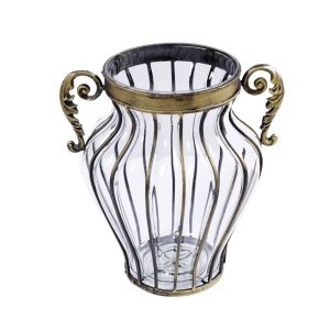 SOGA Clear European Glass Home Decor Flower Vase with Two Metal Handle, Home & Living, Home Decor, Vases, , ,  - AU DEPOT 1