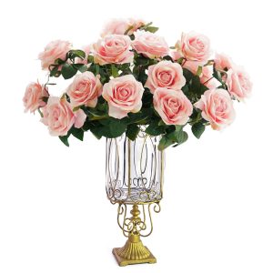 SOGA Clear Glass Cylinder Flower Vase with 4 Bunch 9 Heads Artificial Fake Silk Rose Home Decor Set, Home & Living, Home Decor, Vases, , ,  - AU DEPOT 1