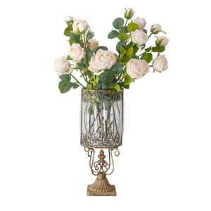 Buy SOGA European Clear Glass Cylinder Flower Vase Solid Base with Gold Metal Pattern Online - Home & Living - 2 - AU Depot Free Shipping