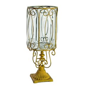SOGA European Clear Glass Cylinder Flower Vase Solid Base with Gold Metal Pattern, Home & Living, Home Decor, Vases, , ,  - AU DEPOT 1