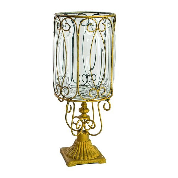 SOGA European Clear Glass Cylinder Flower Vase Solid Base with Gold Metal Pattern, Home & Living, Home Decor, Vases, , ,  - AU DEPOT 1