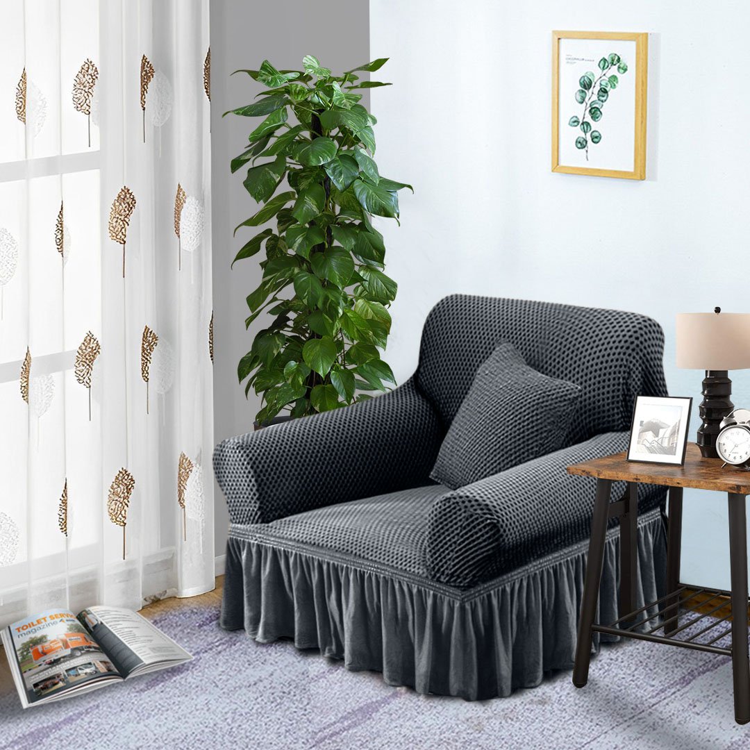 SOGA 1-Seater Dark Grey Sofa Cover with Ruffled Skirt Couch Protector High Stretch Lounge Slipcover Home Decor - SofaCov10 - Home & Living - 3 - AU DEPOT SOGA Buy SOGA 1-Seater Dark Grey Sofa Cover with Ruffled Skirt Couch Protector High Stretch Lounge Slipcover Home Decor Online - Home & Living - 3 - AU Depot Free Shipping
