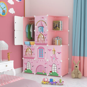 Buy SOGA 10 Cubes Pink Castle Print Portable Wardrobe Divide-Grid Modular Storage Organiser Foldable Closet Online - Home & Living - 2 - AU Depot Free Shipping