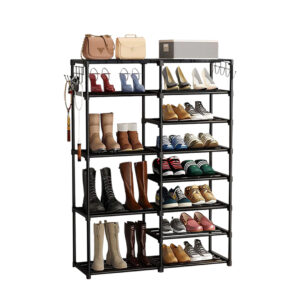 Buy SOGA 12-Shelf Tier Shoe Storage Shelf Space-Saving Caddy Rack Organiser with Side Hooks Black Online - Furniture - 1 - AU Depot Free Shipping