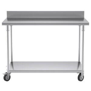 Buy SOGA 120cm Commercial Catering Kitchen Stainless Steel Prep Work Bench Table with Backsplash and Caster Wheels Online - furniture > kitchen & dining room furniture > buffets, sideboards & kitchen islands - 2 - AU Depot Free Shipping