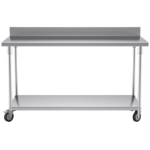 Buy SOGA 150cm Commercial Catering Kitchen Stainless Steel Prep Work Bench Table with Backsplash and Caster Wheels Online - furniture > kitchen & dining room furniture > buffets, sideboards & kitchen islands - 2 - AU Depot Free Shipping