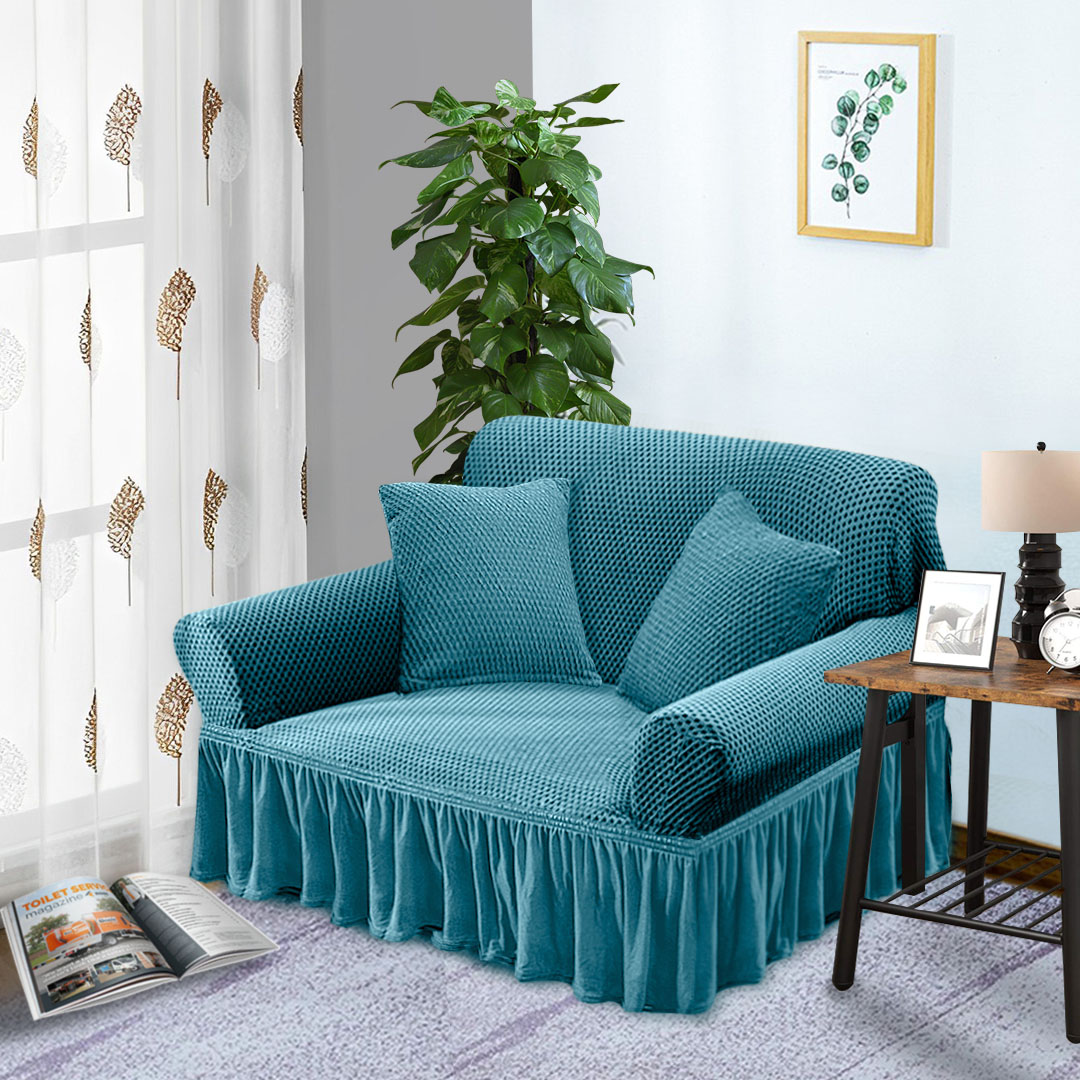 SOGA 2-Seater Blue Sofa Cover with Ruffled Skirt Couch Protector High Stretch Lounge Slipcover Home Decor - SofaCov15 - Home & Living - 3 - AU DEPOT SOGA Buy SOGA 2-Seater Blue Sofa Cover with Ruffled Skirt Couch Protector High Stretch Lounge Slipcover Home Decor Online - Home & Living - 3 - AU Depot Free Shipping