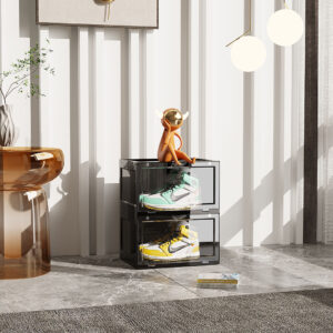 Buy SOGA 2 Tier Black Portable Shoe Organiser Sneaker Footwear Folding Plastic Bin Stackable Storage Box with Magnetic Door Online - Furniture - 2 - AU Depot Free Shipping