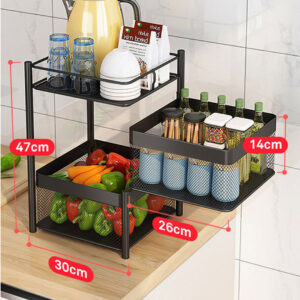Buy SOGA 2 Tier Steel Square Rotating Kitchen Cart Multi-Functional Shelves Portable Storage Organizer with Wheels Online - Garden, Tools & Hardware - 2 - AU Depot Free Shipping